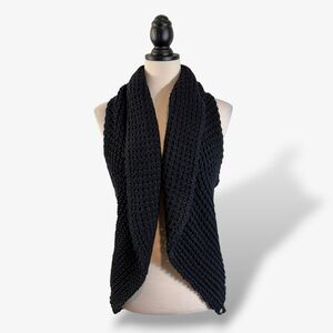 Pure Handknit Black Circle Sweater Vest M/L Crochet Knit Cardigan Boho Festival